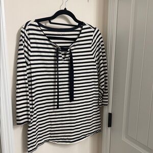 Talbots Navy and White Striped Blouse